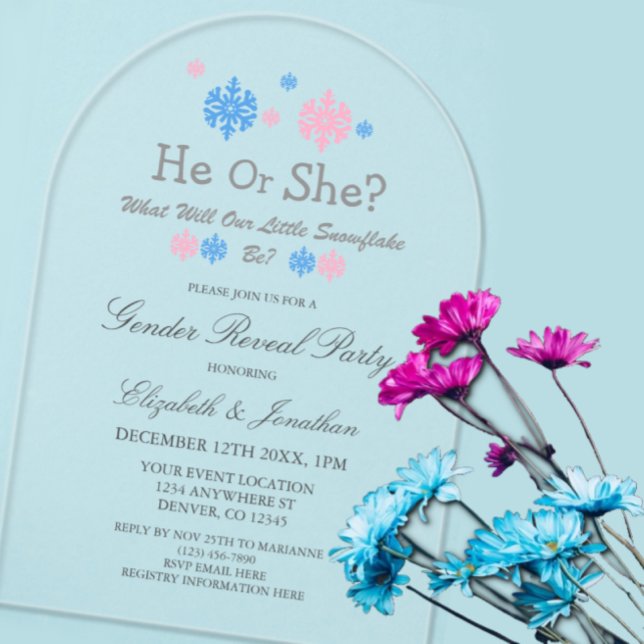 Invitations En Acrylique Petit Flocon de neige - Révélation de genre hivern (Créateur téléchargé)