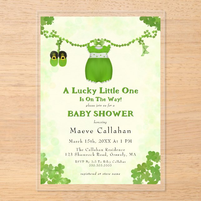 Invitations En Acrylique Petit Lucky Un Shamrock Baby Girl tenue (Recto)
