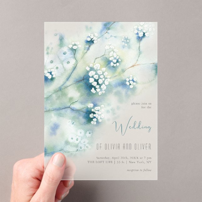 Invitations En Acrylique Petit Mariage de fleurs blanches (In situ (ordinateur de poche))