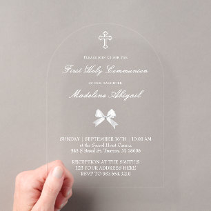 Invitations En Acrylique petit nœud blanc Première communion