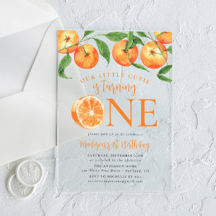 Invitations En Acrylique Petite Chérie Aquarelle Oranges 1er Anniversaire