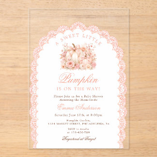 Invitations En Acrylique Petite Citrouille en Route Arc Fille Baby Shower