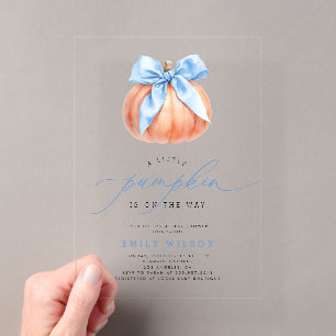 Invitations En Acrylique Petite citrouille en route garçon au ruban bleu Ba