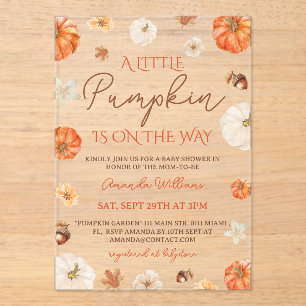 Invitations En Acrylique Petite Citrouille Florale Fête Prénatale d'Automne