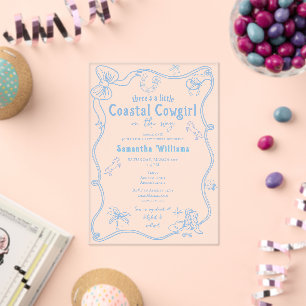 Invitations En Acrylique Petite Cowgirl Côtière Rose Bleu Fille Baby Shower
