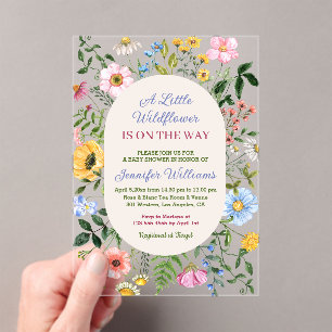 Invitations En Acrylique petite fleur sauvage, baby shower coloré floral