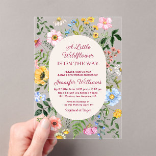 Invitations En Acrylique petite fleur sauvage, faire part de naissance bébé
