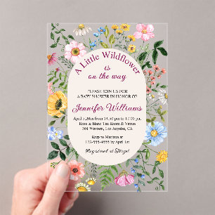 Invitations En Acrylique petite fleur sauvage, fête de bébé fille au jardin