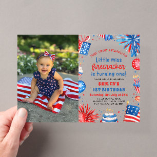 Invitations En Acrylique Petite Miss Firecracker 4 juillet 1er Anniversaire