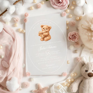 Invitations En Acrylique Petite Ourson Marron Gingham Ours en Peluche Baby