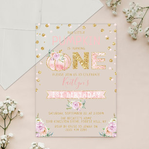 Invitations En Acrylique Petites filles Citrouilles 1er anniversaire