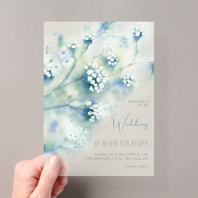 Invitations En Acrylique Petits Fleurs Blanches Mariage (In situ (ordinateur de poche))