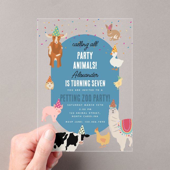 Invitations En Acrylique Petting Zoo Party Animals Barnyard Birthday Boy (In situ (ordinateur de poche))