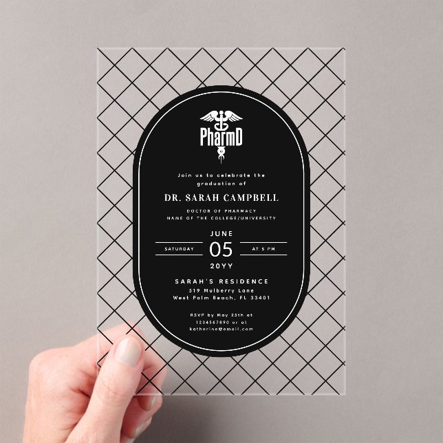 Invitations En Acrylique PharmD Docteur en pharmacie Motif de vérification  (In situ (ordinateur de poche))