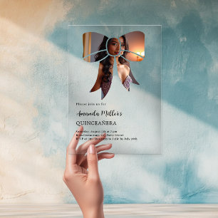 Invitations En Acrylique Photo bow élégant clair Quinceanera