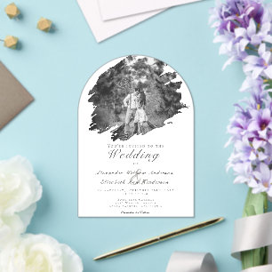 Invitations En Acrylique Photo Brusch moderne   Mariage blanc