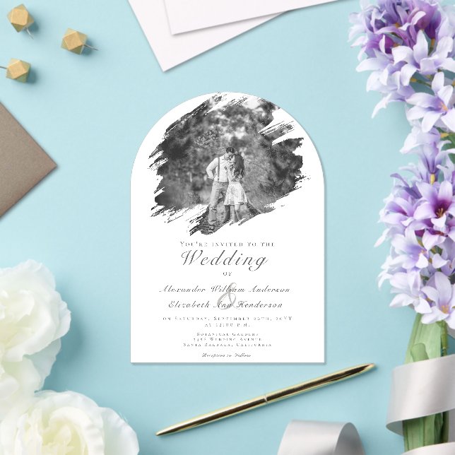 Invitations En Acrylique Photo Brusch moderne | Mariage blanc (Insitu (Mariage))