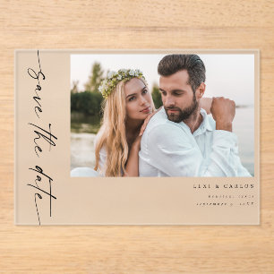 Invitations En Acrylique Photo & Calligraphie 4 Mod Horiz Enregistrez la da