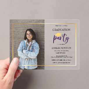 INVITATIONS EN ACRYLIQUE PHOTO CASQUETTE DU PARTI DE DIPLÔME MODERNE