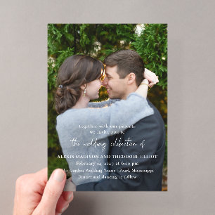Invitations En Acrylique Photo chic en noir et blanc Mariage moderne