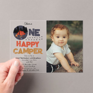 Invitations En Acrylique Photo d'anniversaire de 1er été One Happy Camper