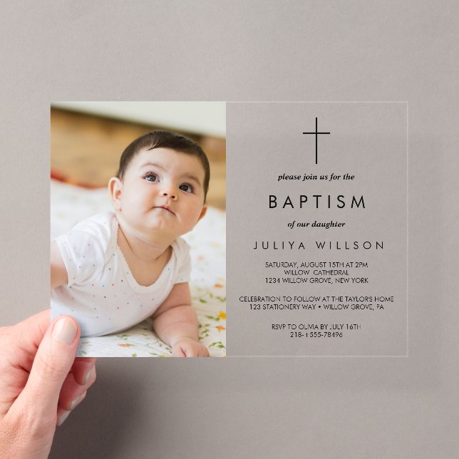 Invitations En Acrylique Photo de baptême en or chic  (In situ (ordinateur de poche))