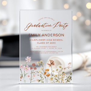 Invitations En Acrylique Photo de fête de fin d'études Wildflower Bloom