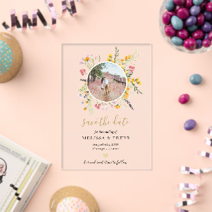Invitations En Acrylique Photo de fleurs sauvages pour annoncer la date