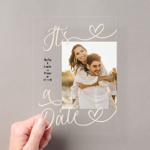 Invitations En Acrylique Photo de mariage à cœur simple manuscrit C'est une