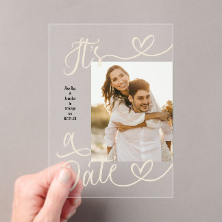 Invitations En Acrylique Photo de mariage à cœur simple manuscrit C'est une