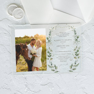 Invitations En Acrylique Photo de mariage botanique élégant formel horizont