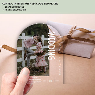 Invitations En Acrylique Photo de mariage moderne en acrylique Arc blanc Te