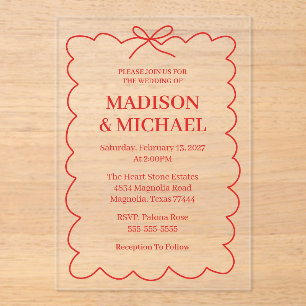 Invitations En Acrylique Photo de mariage rétro Saint-Valentin rouge rose