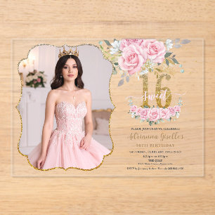Invitations En Acrylique Photo de naissance pour un anniversaire de Sweet S