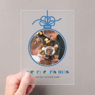Invitations En Acrylique Photo de Noël de l'ornement de lettres bleues