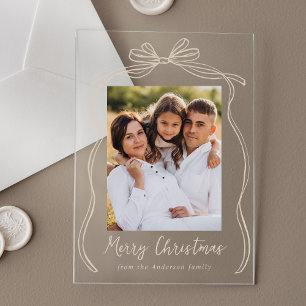 Invitations En Acrylique Photo de Noël vintage taupe avec nœud Joyeux Noël