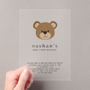 Invitations En Acrylique Photo du premier anniversaire de l'ours mignon