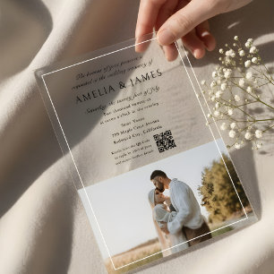 Invitations En Acrylique Photo Elegant Calligraphie QR Code