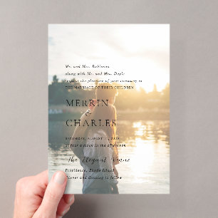 Invitations En Acrylique Photo élégant en noir et blanc de mariage moderne