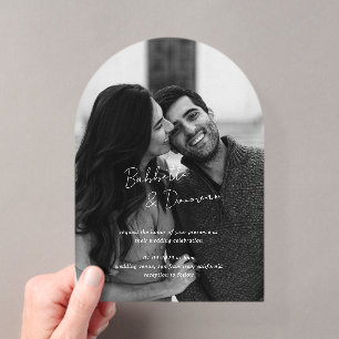 Invitations En Acrylique Photo en noir et blanc moderne Mariage minimaliste