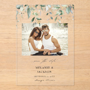 Invitations En Acrylique Photo Eucalyptus Glow Enregistrer la date