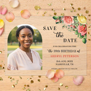 Invitations En Acrylique Photo Floral Élégant pour un Enregistrement 39e An