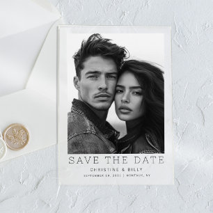 Invitations En Acrylique Photo minimaliste Mariage moderne Enregistrer la d
