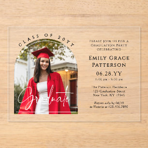 Invitations En Acrylique Photo Modern Arch Graduate Script Graduate Party