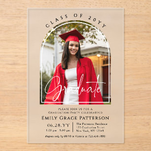 Invitations En Acrylique Photo Modern Arch Graduate Script Graduate Party