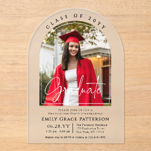 Invitations En Acrylique Photo Modern Arch Graduate Script Graduate Party