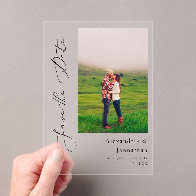 Invitations En Acrylique Photo moderne élégante Enregistrer la date (In situ (ordinateur de poche))