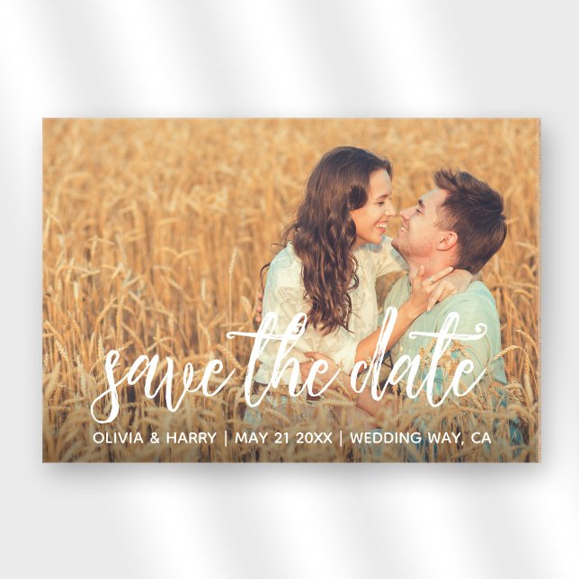 Invitations En Acrylique Photo Rustique Élégant Moderne Enregistrer La Date (Stylishly Personalize with Your Custom Photo and Wedding Information.)
