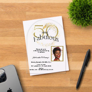 Invitations En Acrylique Photo unique 50 et fabuleux Anniversaire Black Gol