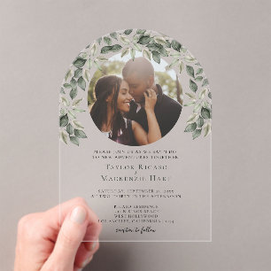 Invitations En Acrylique Photo Wedding Personalized Modern Leaf Frame